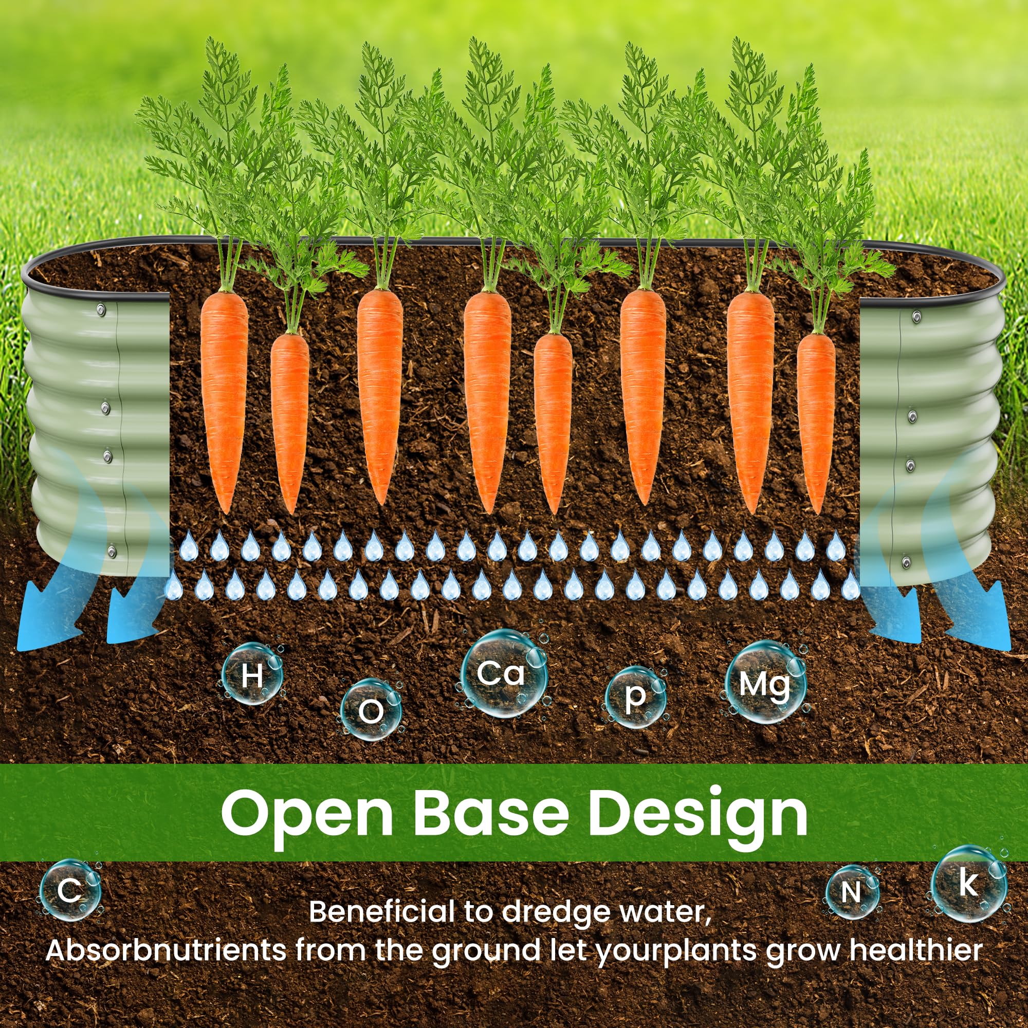 Nossta planted bed with deep vegetables showing healthy root-friendly depth