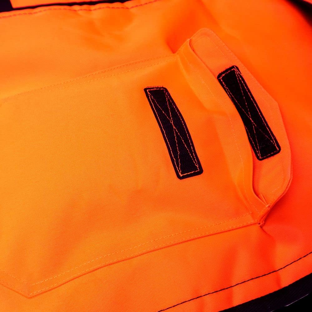 Notch chaps worn during logging showing high visibility and protection benefit