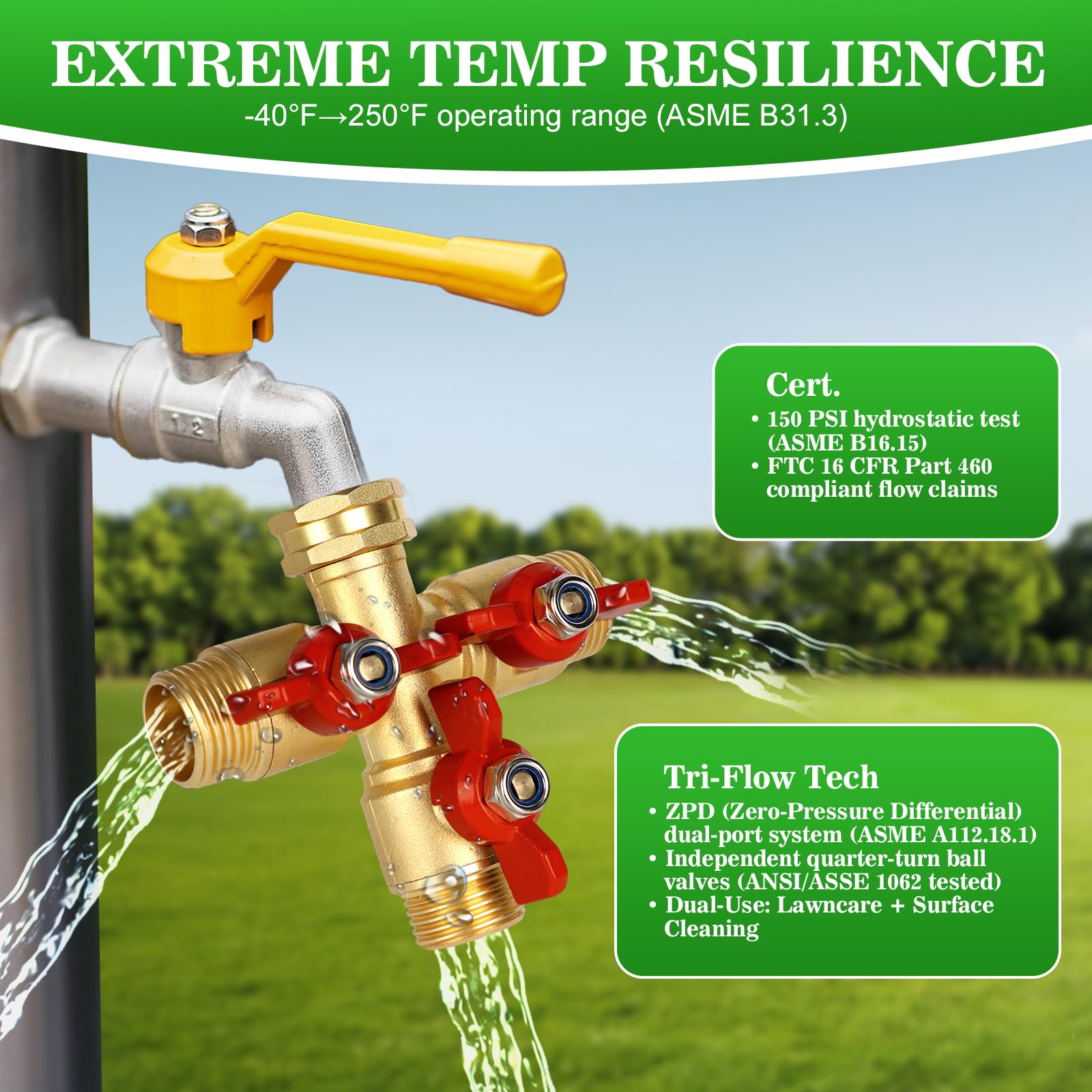 NOTDIS in use feeding sprinklers and hoses, maximizing garden watering efficiency