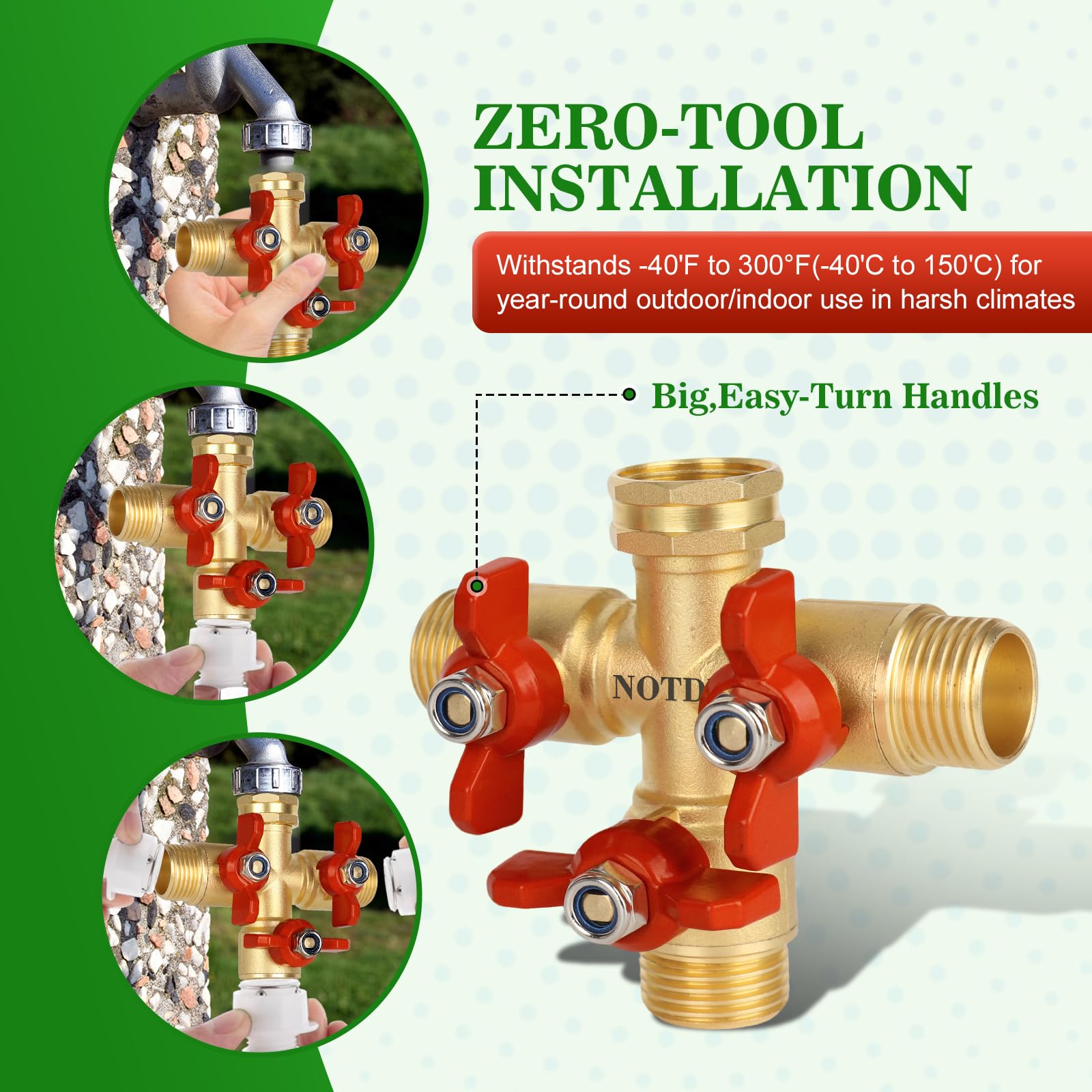 NOTDIS close-up of solid brass threaded inlet, corrosion resistance and secure connection