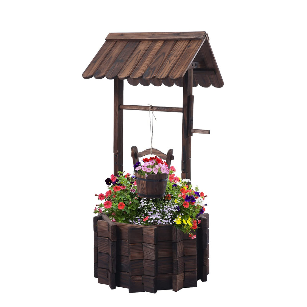 Notume front view of wagon planter showing vintage style and curb appeal