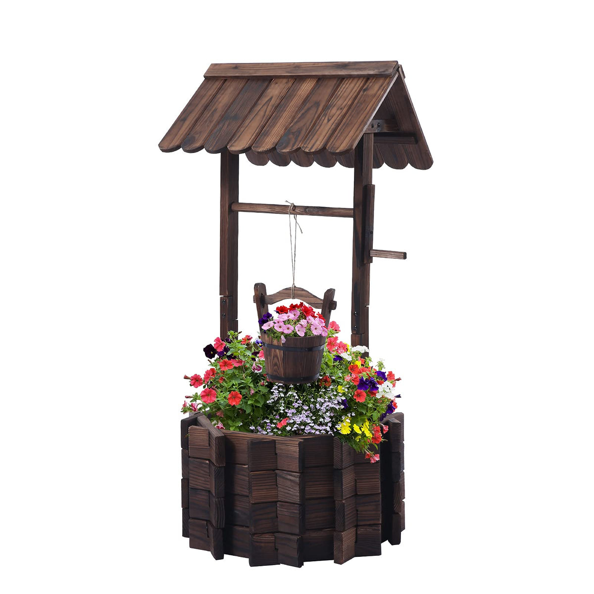 Notume front view of wagon planter showing vintage style and curb appeal