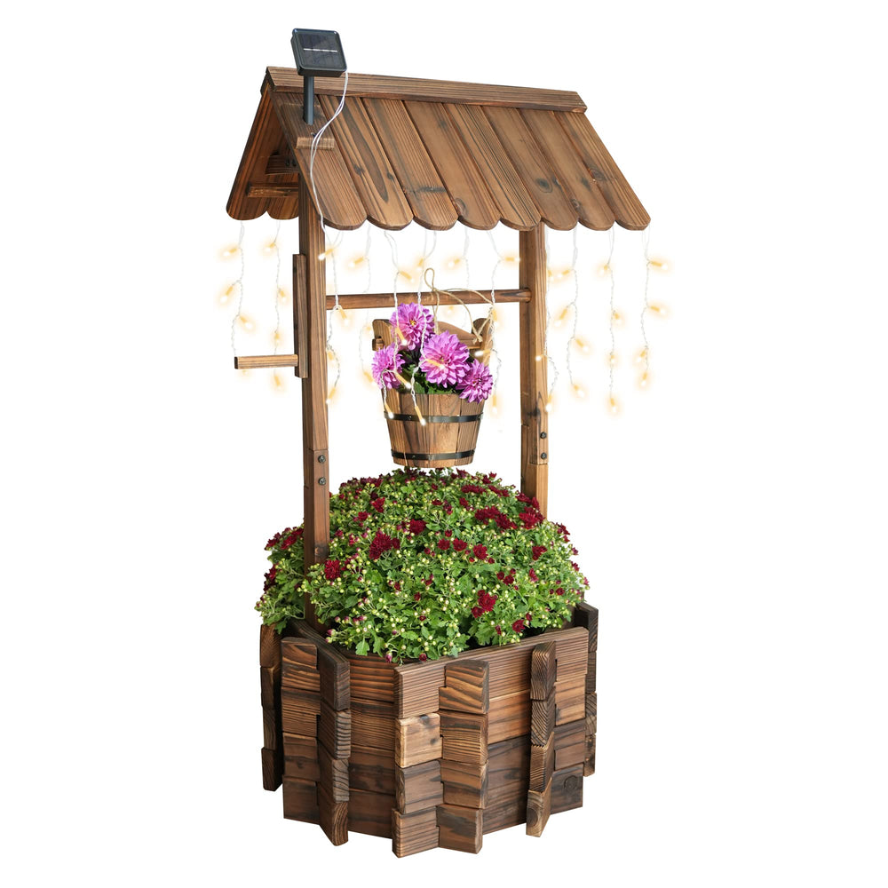 Notume front view of wagon planter showing vintage style and curb appeal