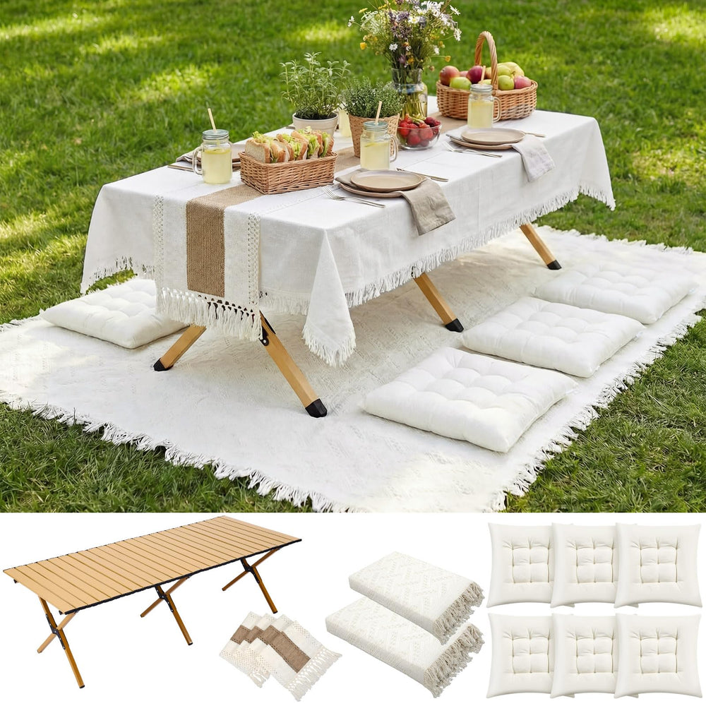 Novabright solid wood folding table front view showing sturdy natural grain and stability