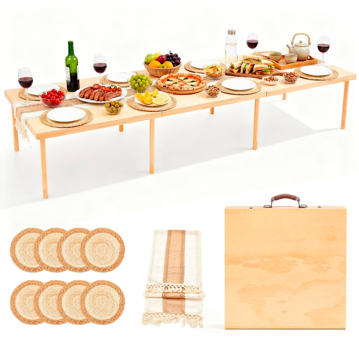 Novabright folded table front view showing compact portability and easy transport