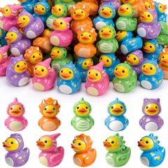 Novabright front packaging showing 100 colorful dinosaur duck figurines, ideal for parties