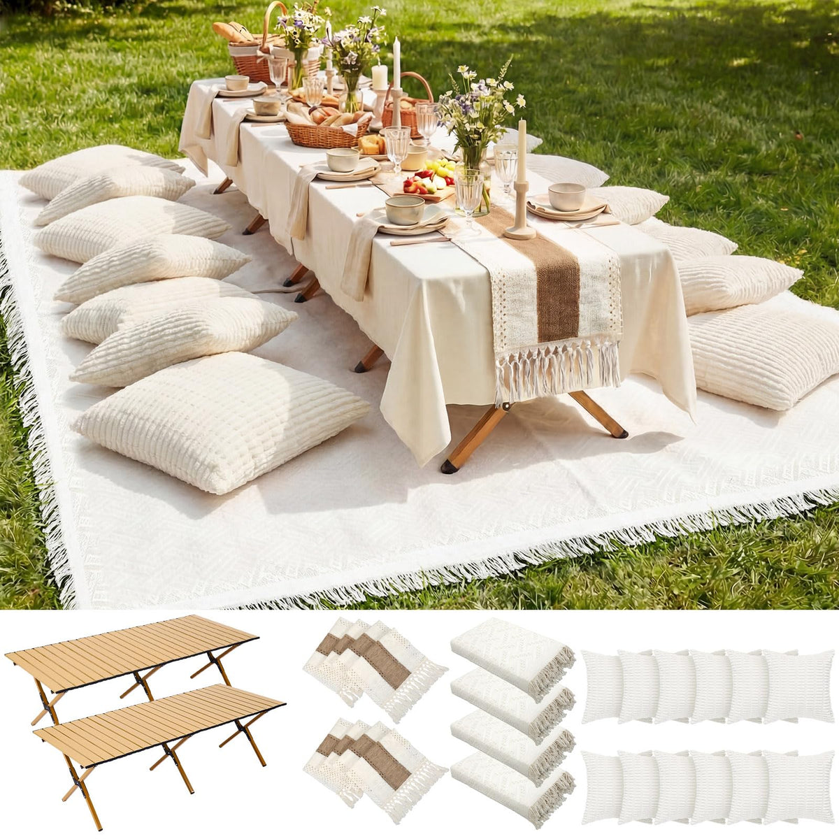 Novabright full set display showing tables and textiles for easy setup