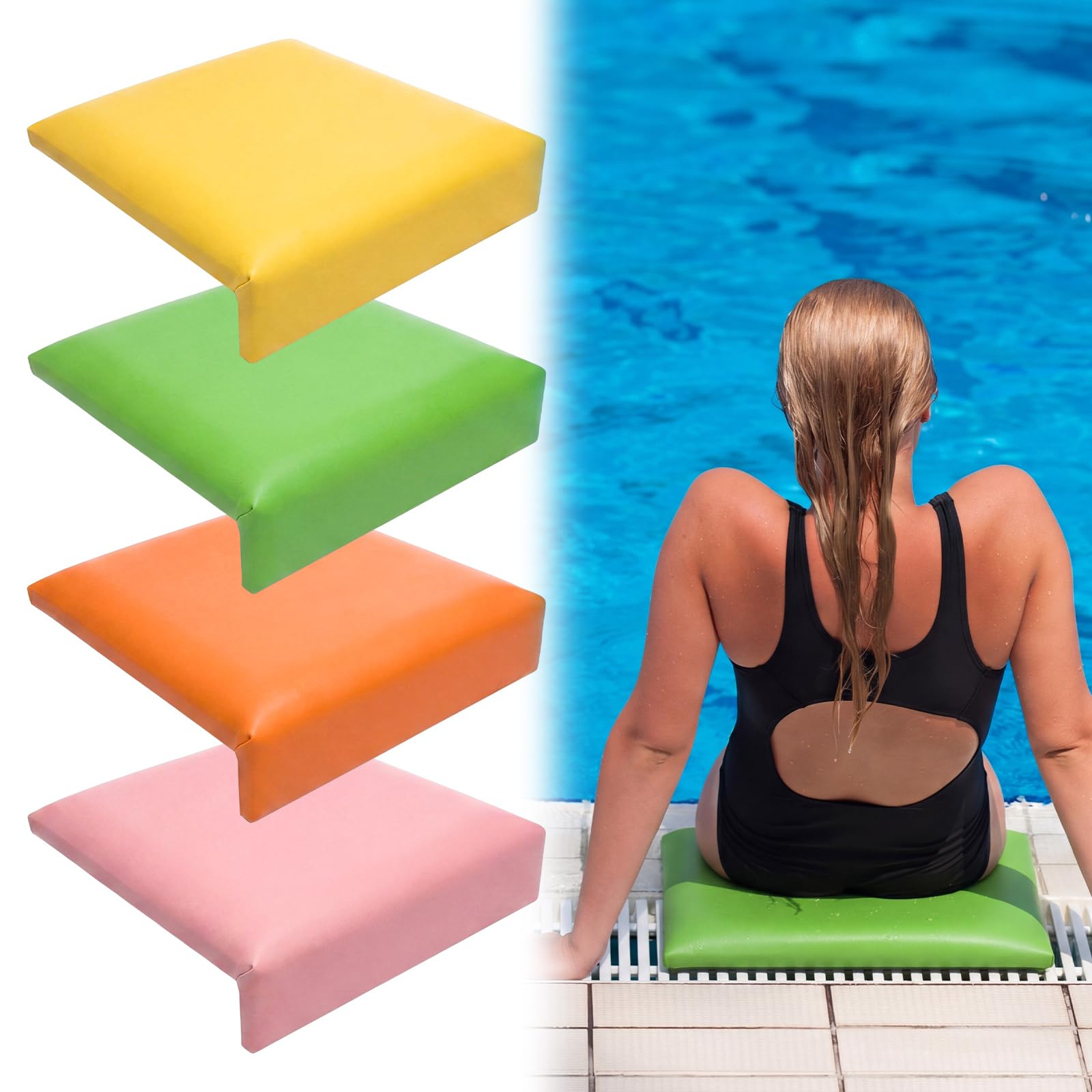 Novabright front view of four multicolor pool seats showing cushioned comfort