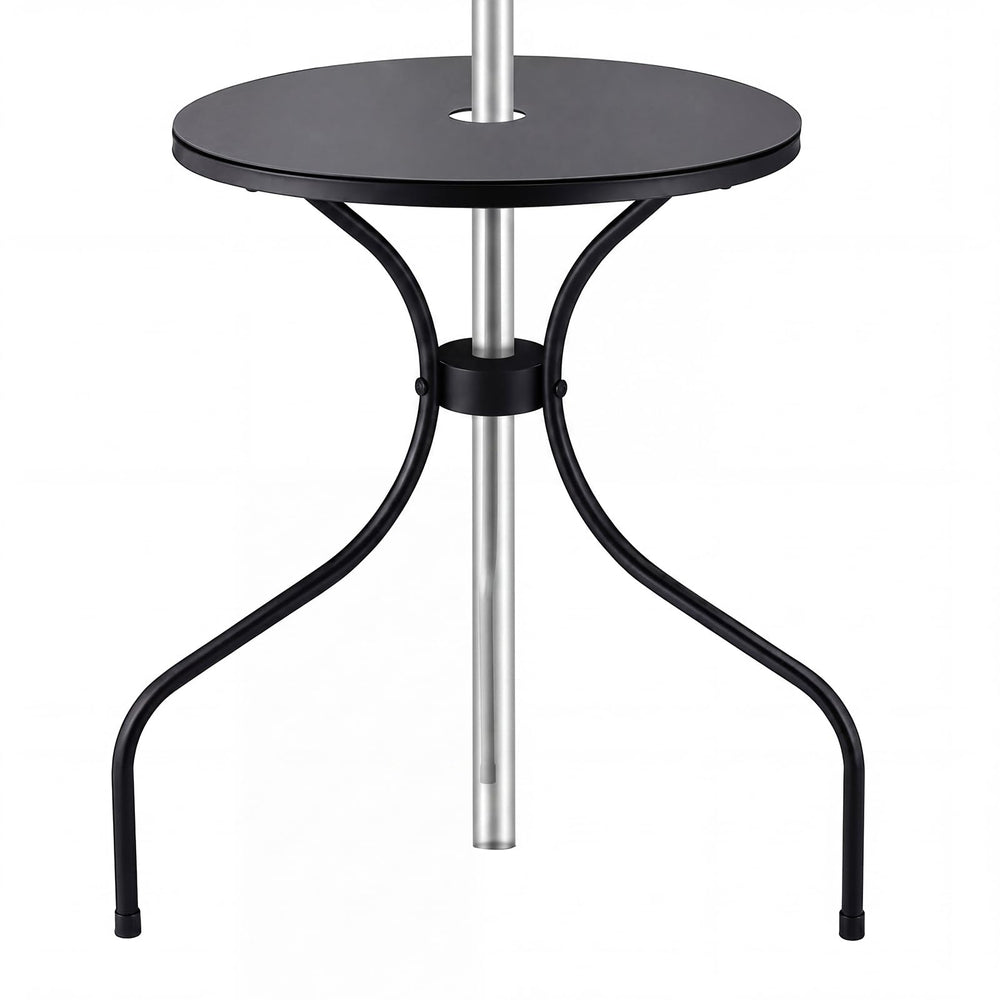 Novabright front view of compact patio table showing sleek black finish and benefit of space saving