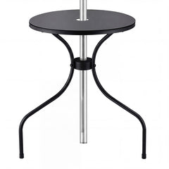 Novabright front view of compact patio table showing sleek black finish and benefit of space saving