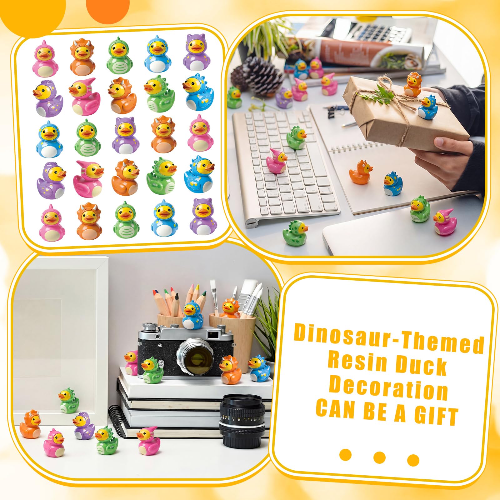 Novabright mini dinosaur ducks used as cake toppers, adding whimsical charm
