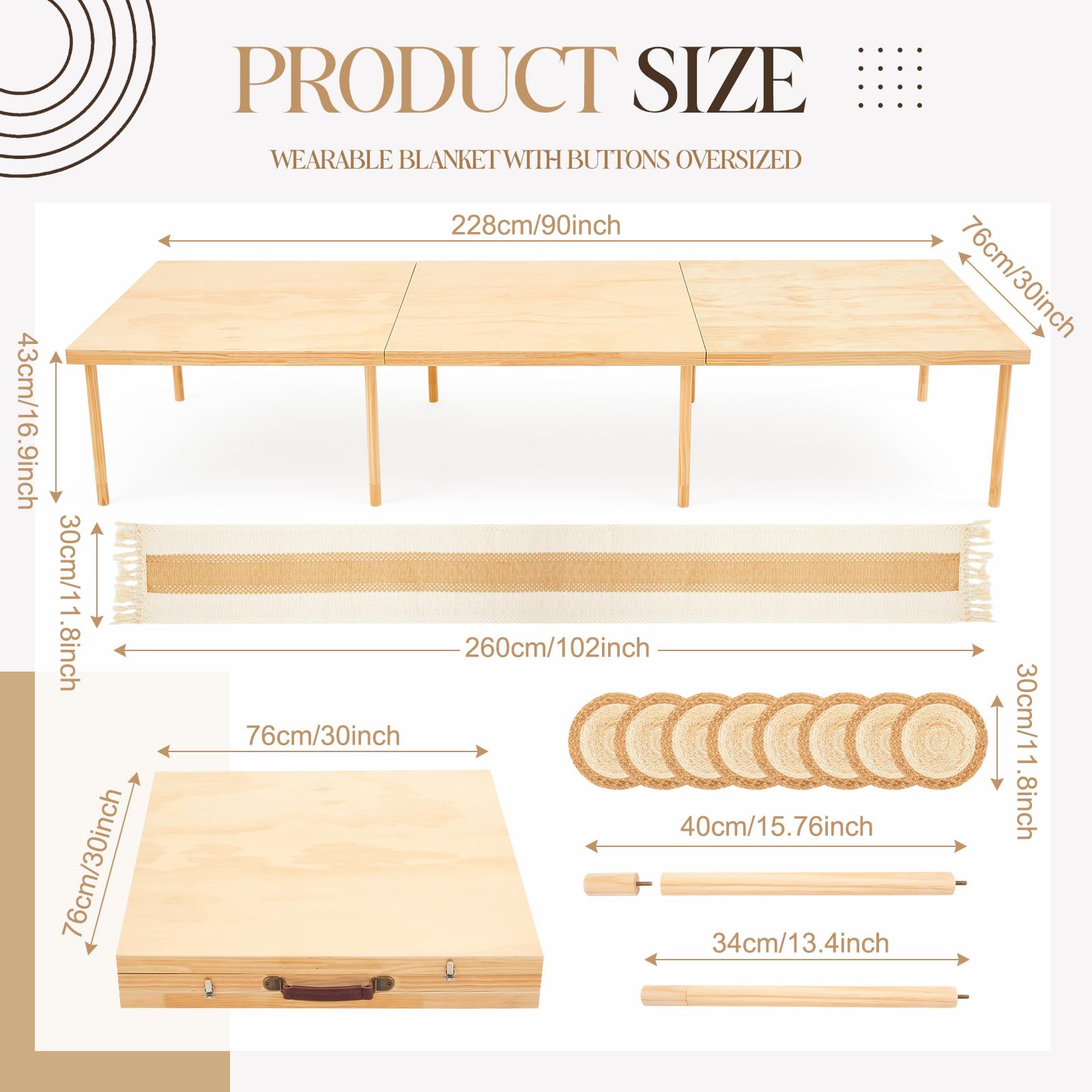 Novabright open table top view with runner and settings, showcasing seating capacity