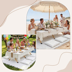 Novabright table runner layered with lace tablecloth highlighting elegant bohemian styling