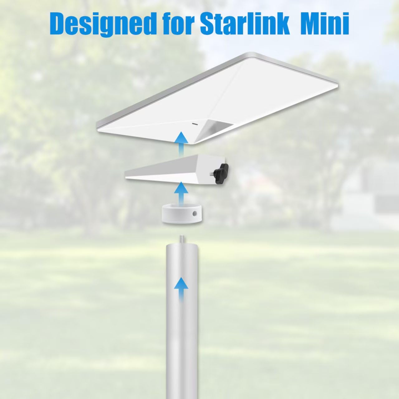 NovaKits Starlink Mini pole mounted at campsite showing portable outdoor internet setup