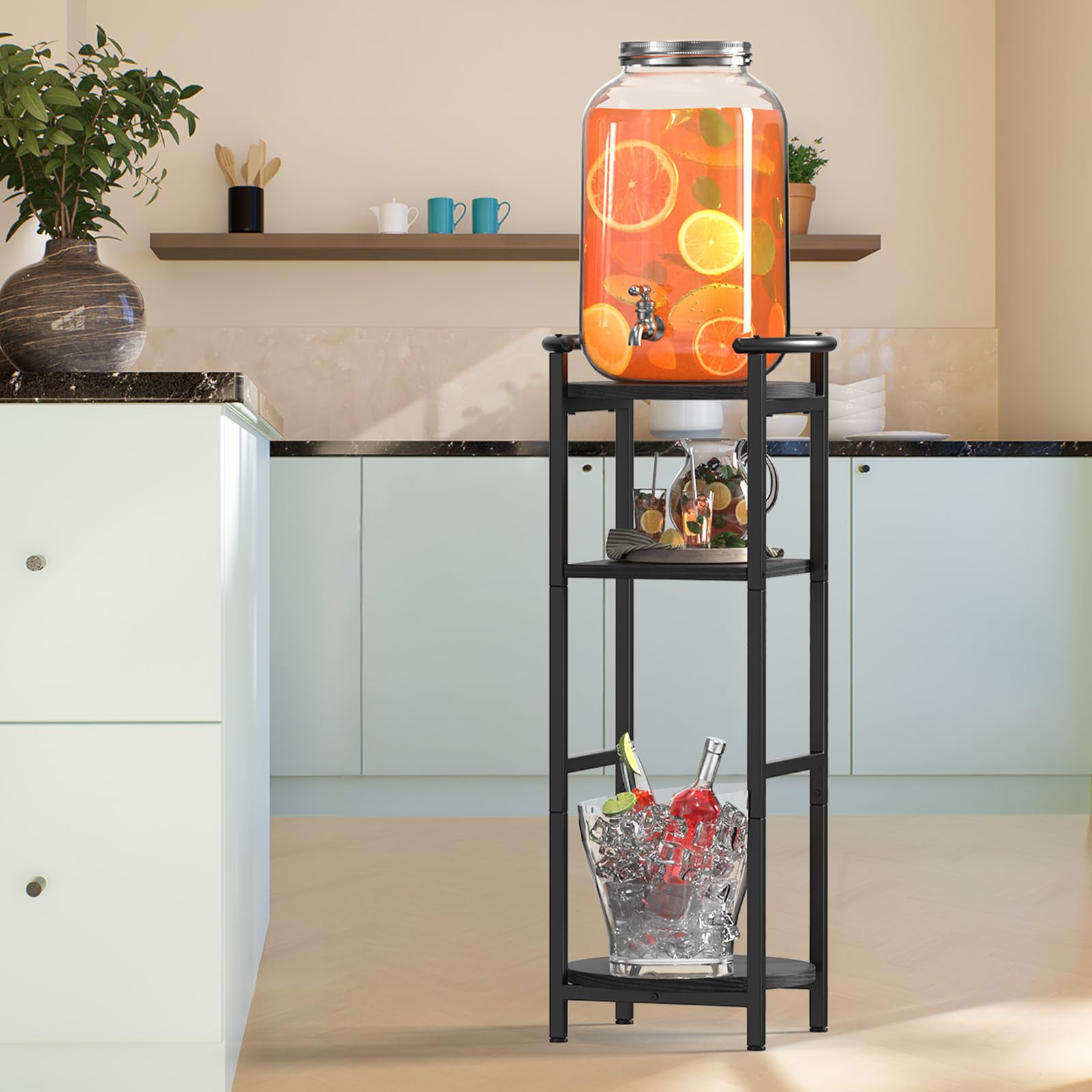 NOVIMANGO bottom shelf with plant showing added display storage benefit