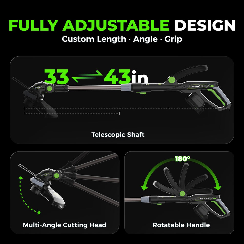 NovorikX telescoping shaft extended illustrating adjustable height for user comfort