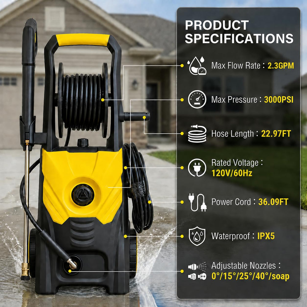 Nozzlpeak close-up of built-in hose reel, speeds hose winding and prevents tangles
