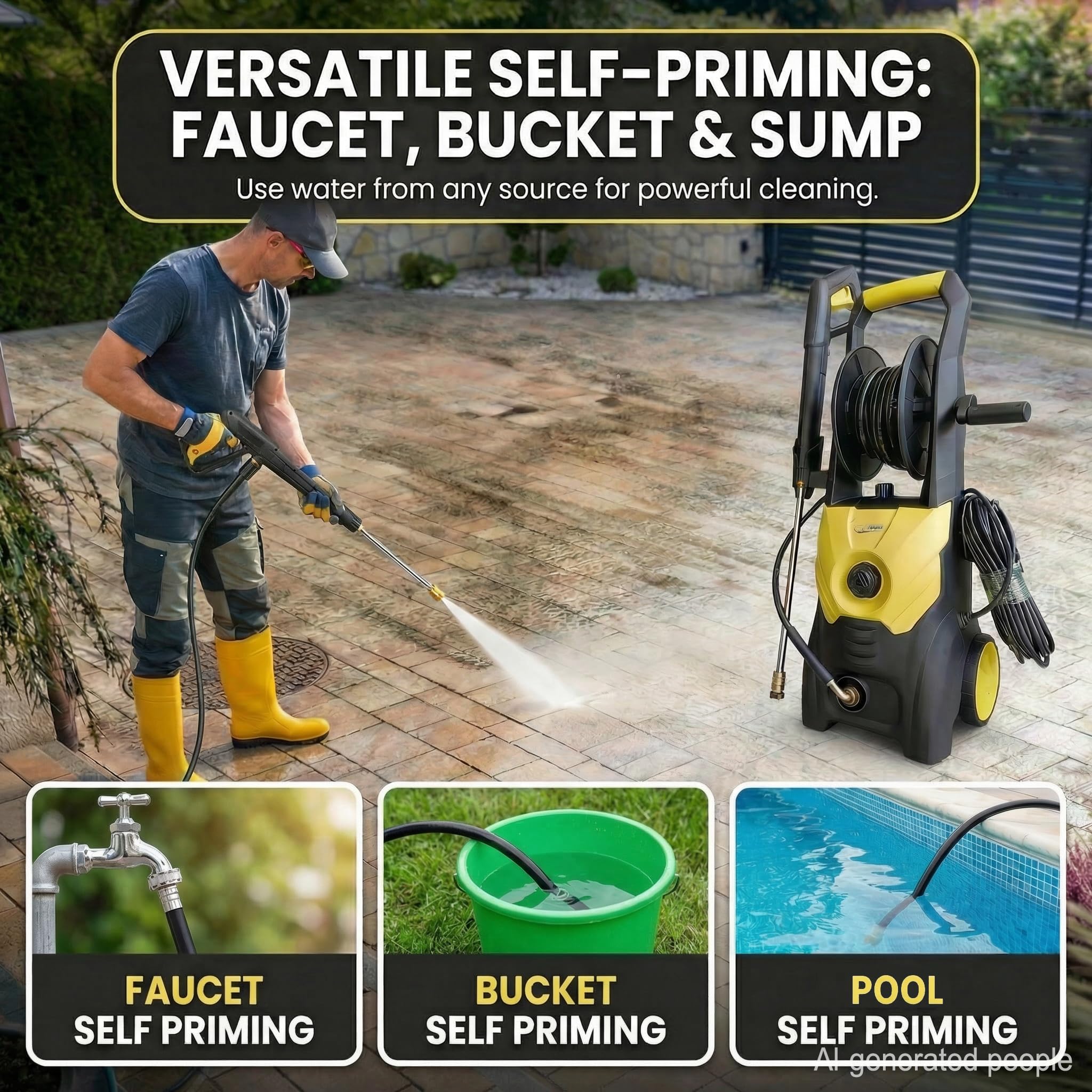 Nozzlpeak pressure washer spraying car, demonstrates effective grime removal