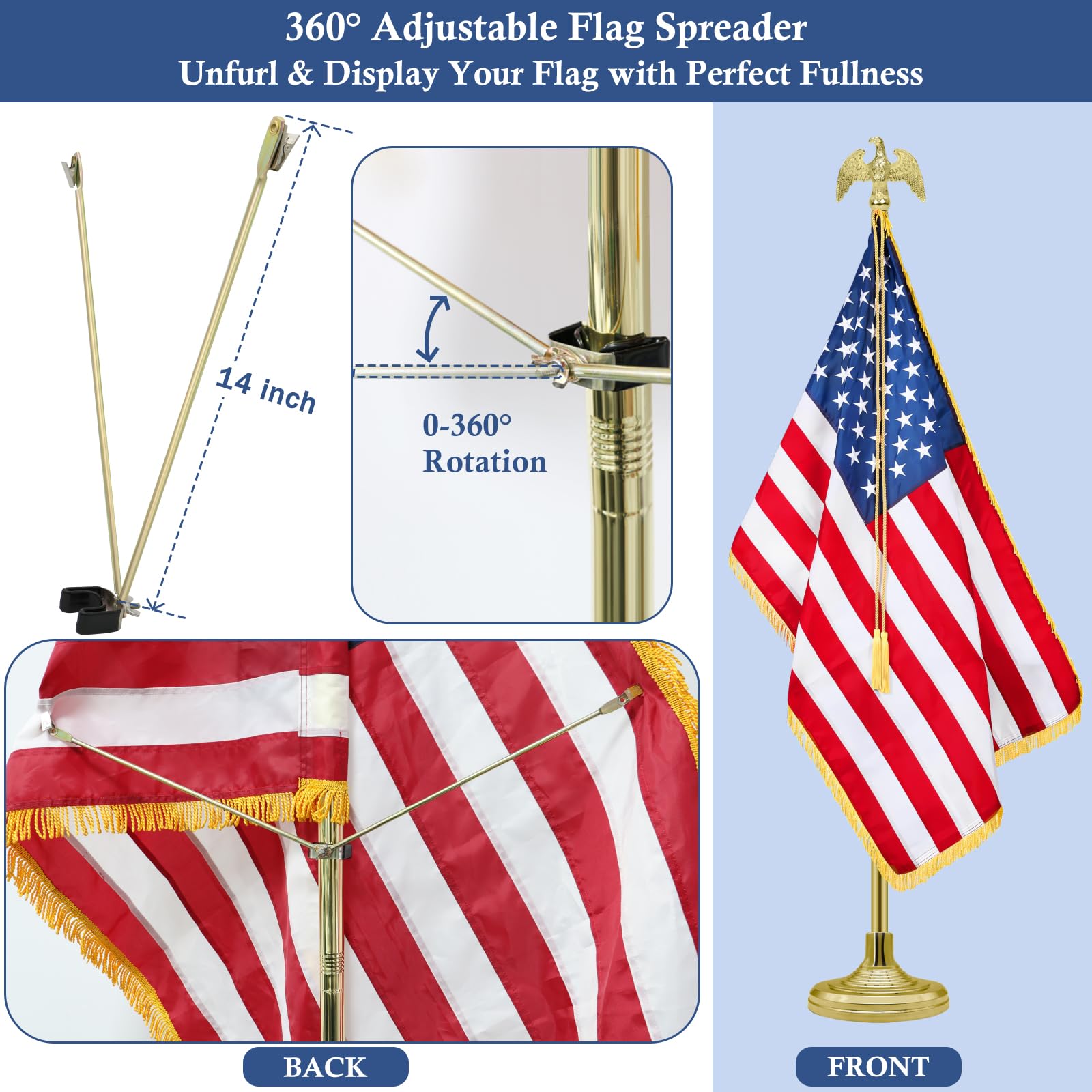 NQ aluminum eagle topper detail adds symbolic, lightweight elegance