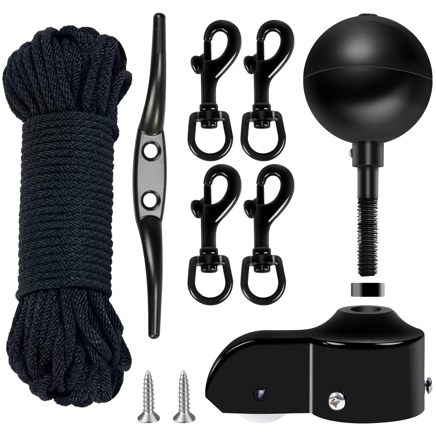 NQ flagpole front assembly showing complete kit on pole, neat appearance benefit