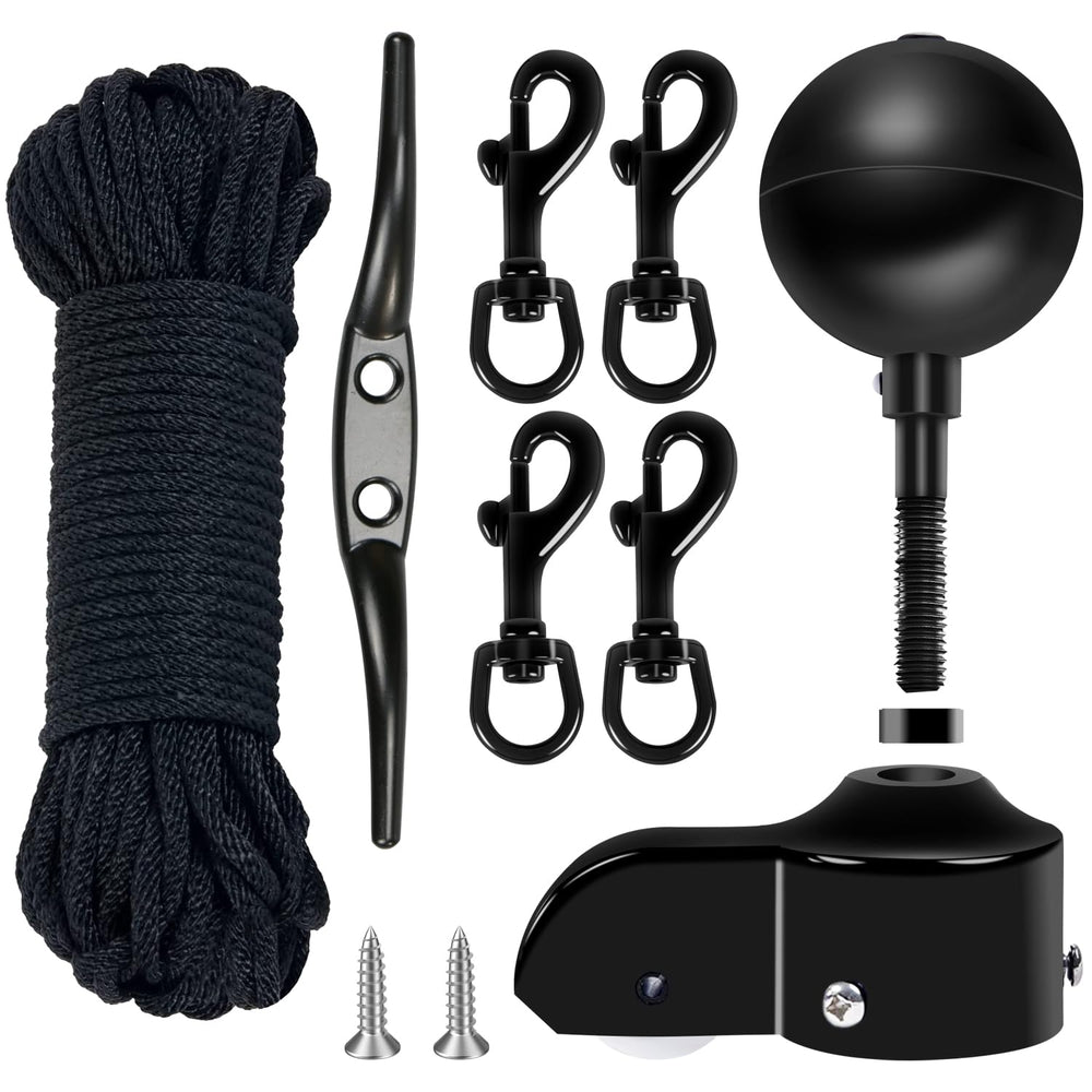 NQ flagpole front assembly showing complete kit on pole, neat appearance benefit
