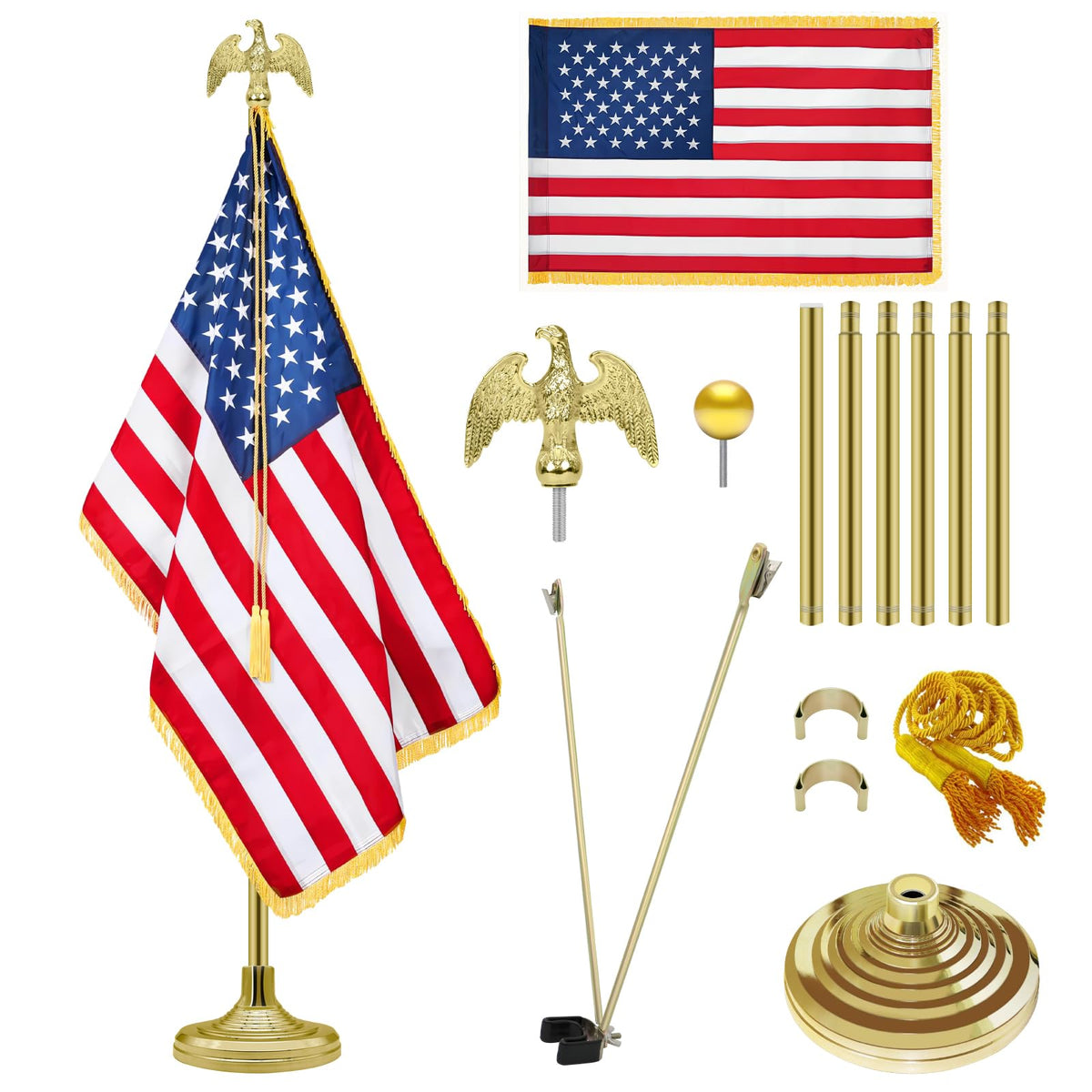 NQ flagpole front view showing full 8ft display and polished finish