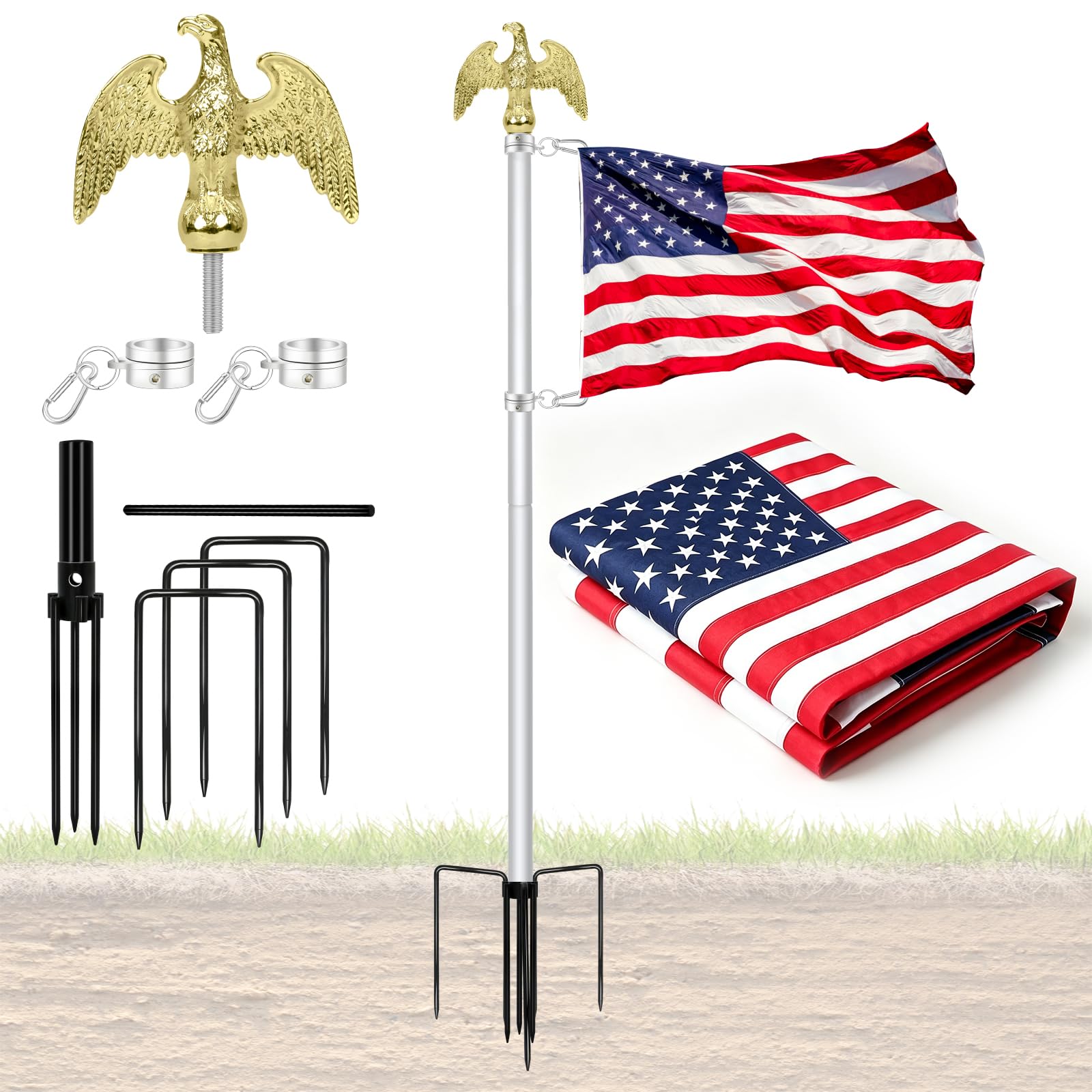 NQ flagpole full front view showing sleek aluminum pole and benefit of low-maintenance finish