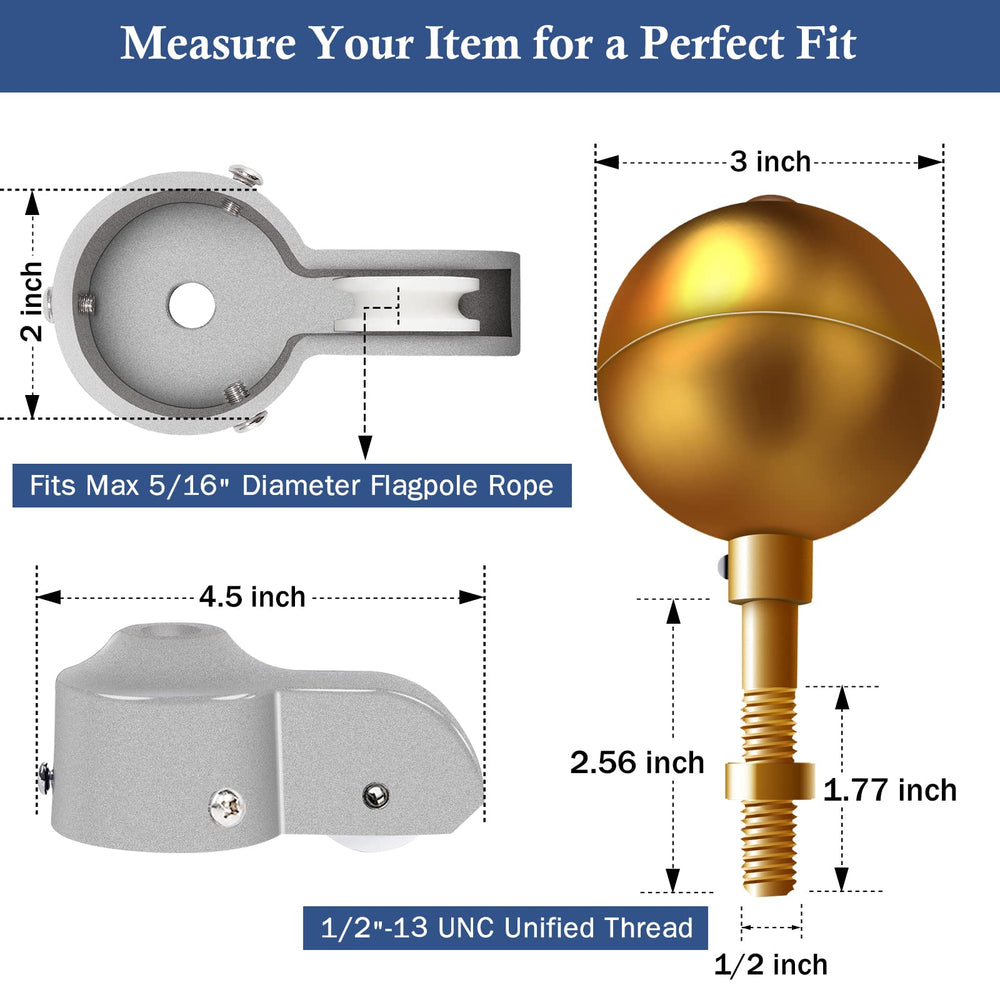 NQ gold 3-inch ball topper detail providing decorative weather-resistant finish