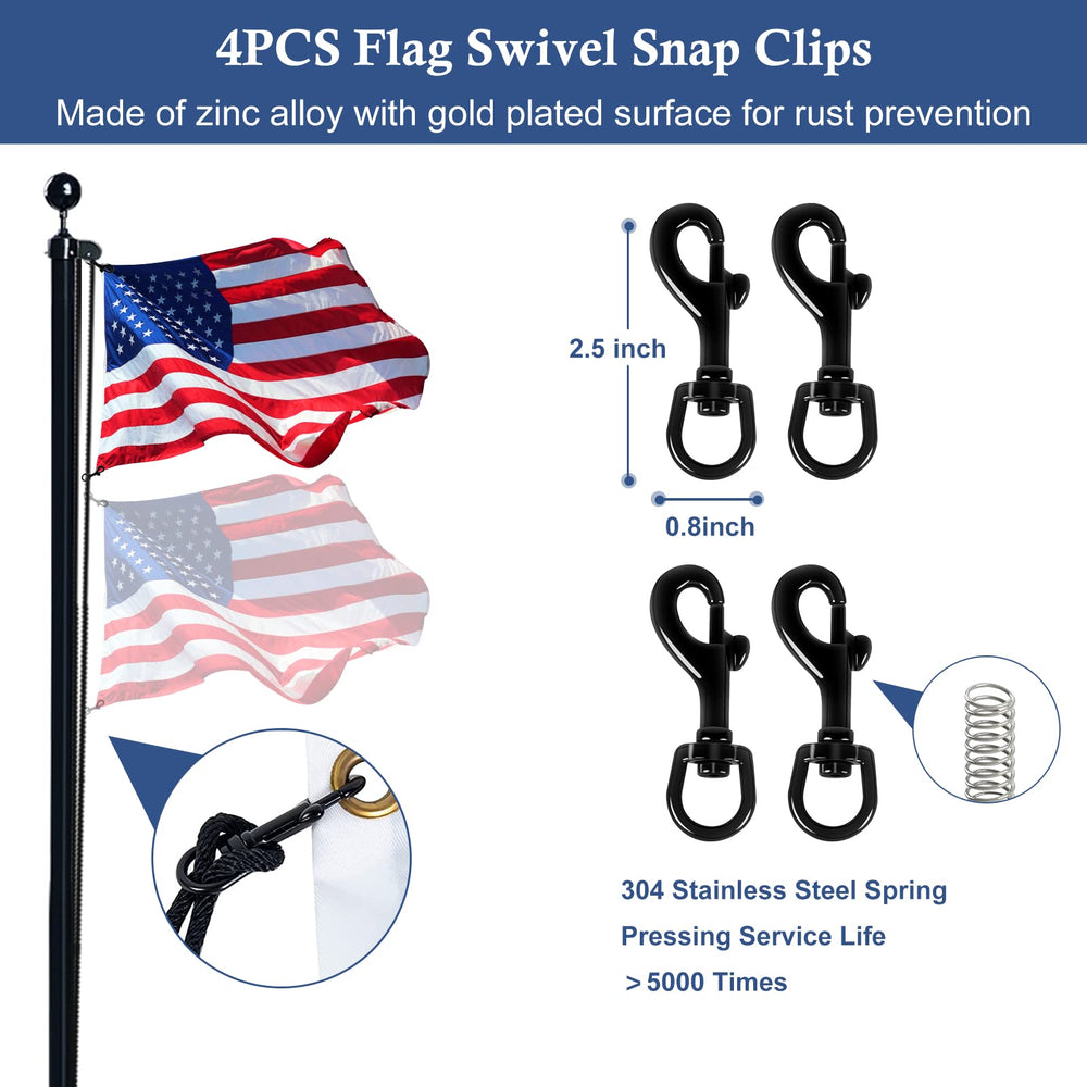 NQ swivel clips attached to flag grommet, anti-twist rotation benefit