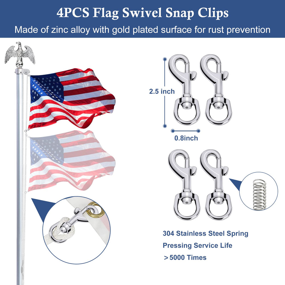 NQ swivel snap clips attached to flag grommet preventing tangles