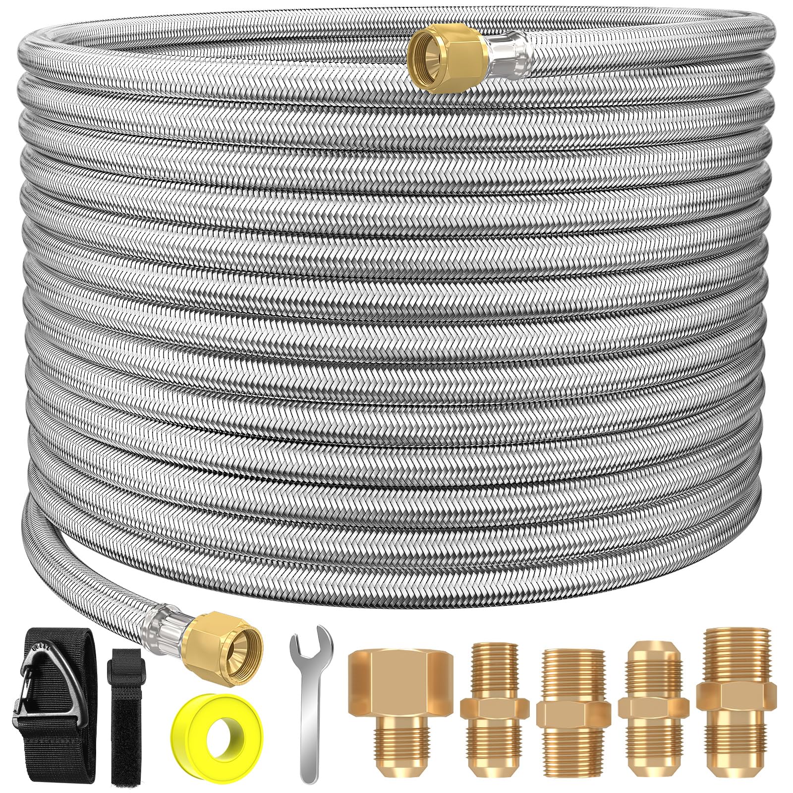 NQN coiled 48ft hose showing full length and easy deployment benefit