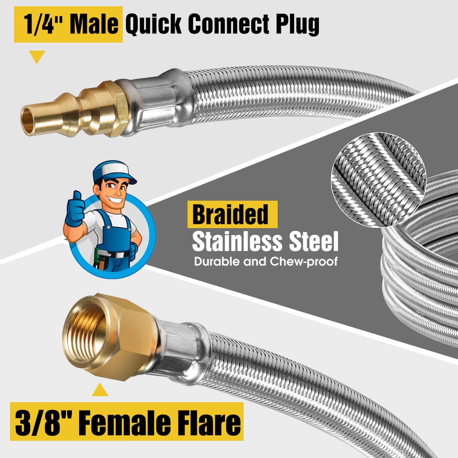 NQN braided hose closeup showing stainless steel braid for durability