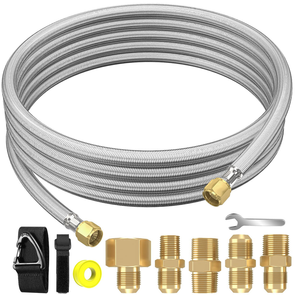 NQN front view of packaged 12ft high-pressure propane hose kit showing contents