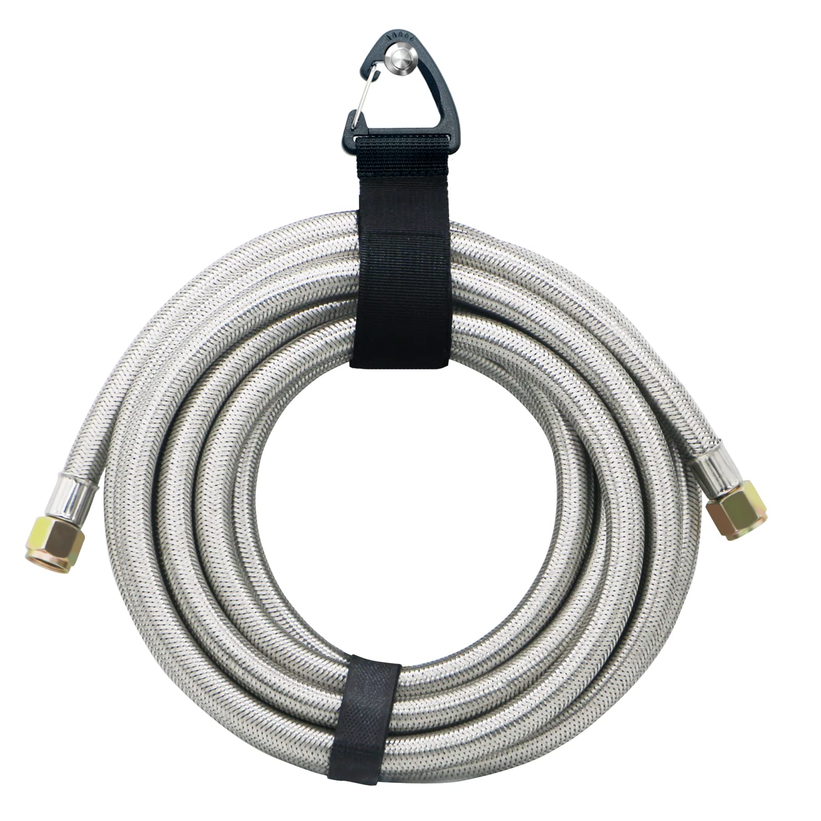 NQN coiled hose stored with velcro buckle, compact and protected between uses