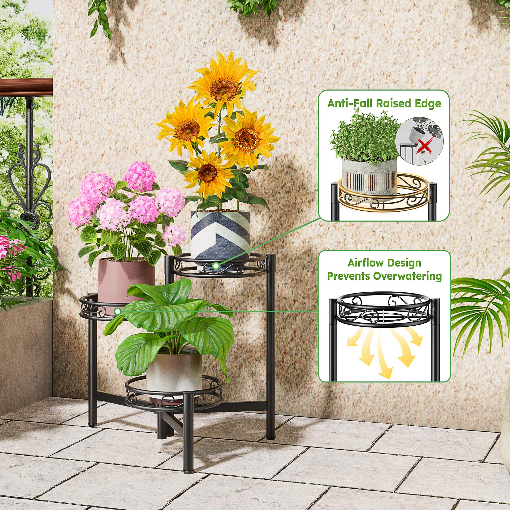 NQW BlackWave on balcony holding multiple plants showing space-saving vertical display benefit
