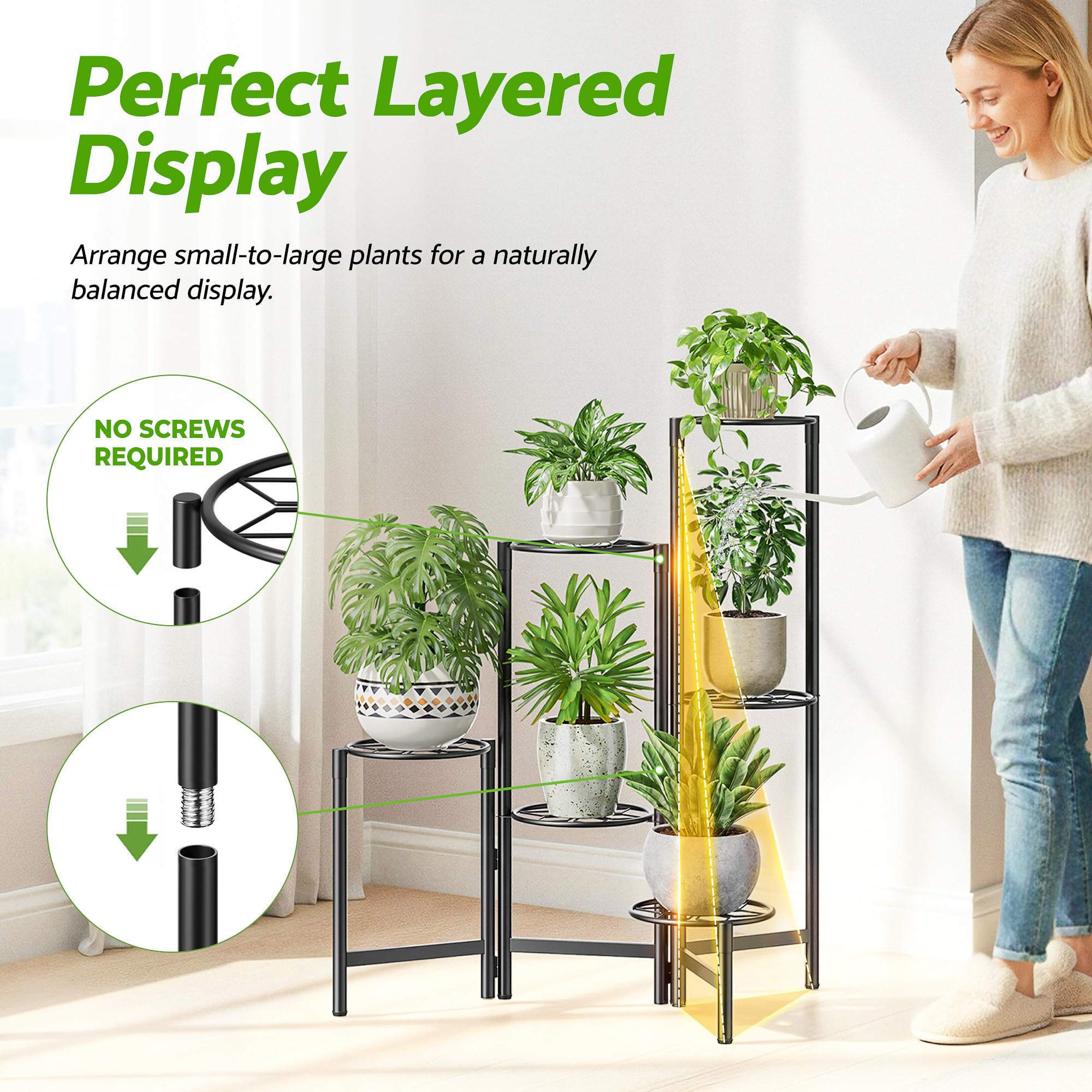 NQW size comparison showing six-tier stand next to common pots for correct scale