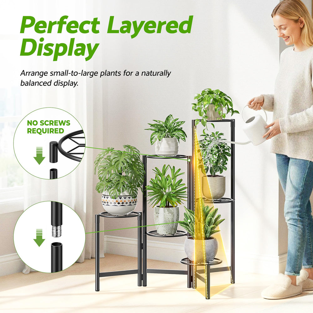 NQW size comparison showing six-tier stand next to common pots for correct scale