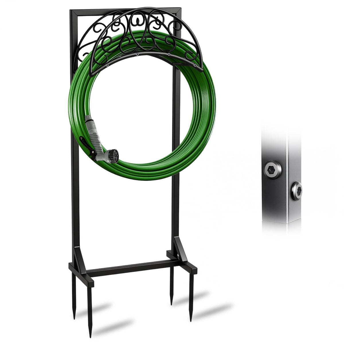 Nsitehalo front view of freestanding hose holder showing stable design and tidy storage