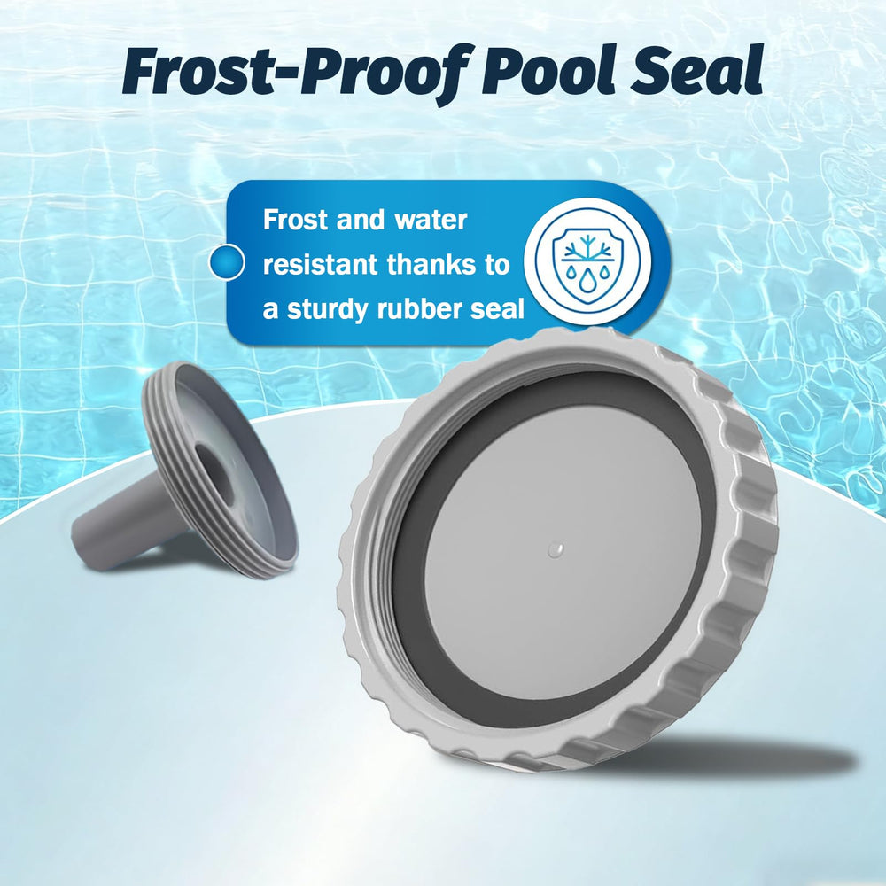 Nsxc plug installed on Intex pump hose demonstrating easy frostproof closure
