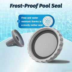 Nsxc plug installed on Intex pump hose demonstrating easy frostproof closure
