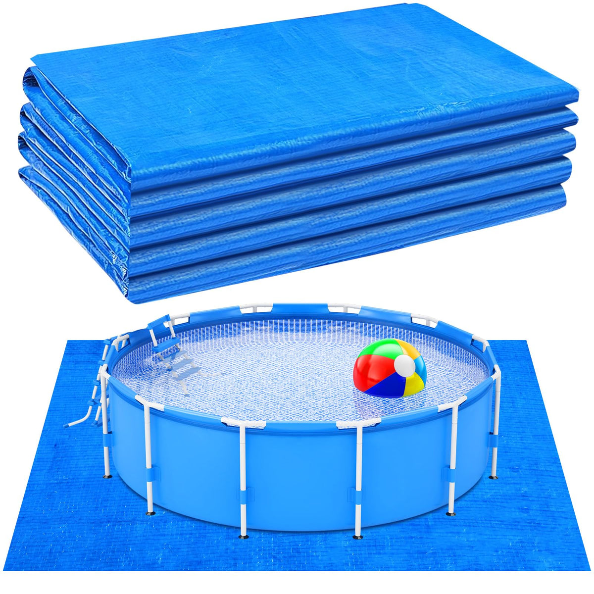 Nuanchu front view of full 16x16 ft ground cloth protecting pool base