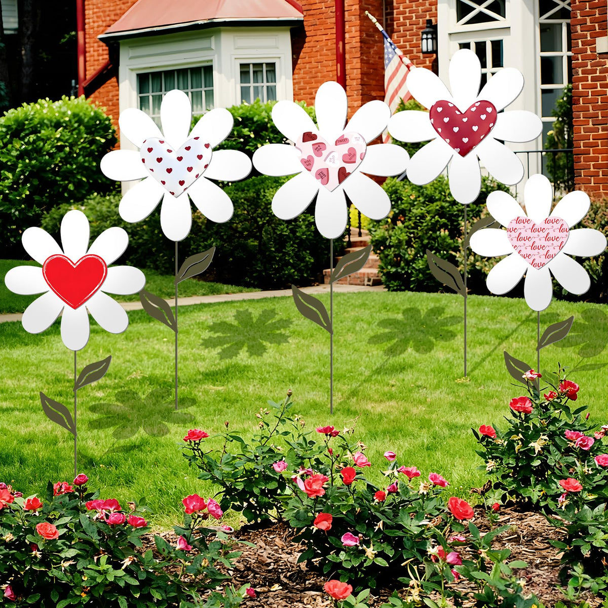 Nuanchu front view of five heart stakes adding curb appeal