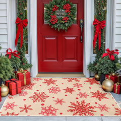 Nuanchu front view red snowflakes mat welcoming guests and protecting floors