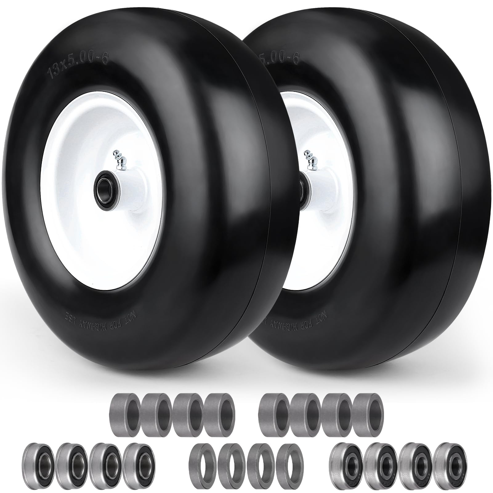 NUBAUTO front view of 13x5.00-6 wheel shows ready replacement and clear sizing