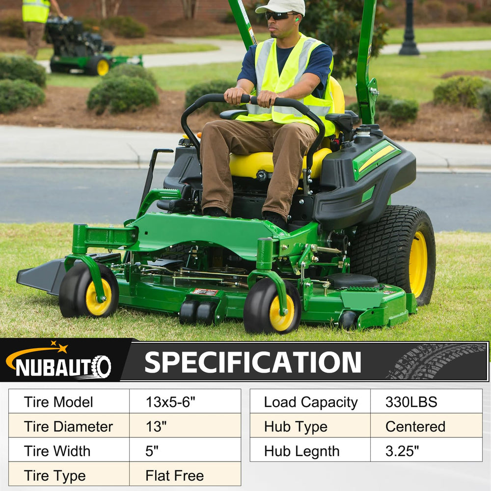 NUBAUTO tire beside ruler showing 13x5.00-6 scale for accurate size verification