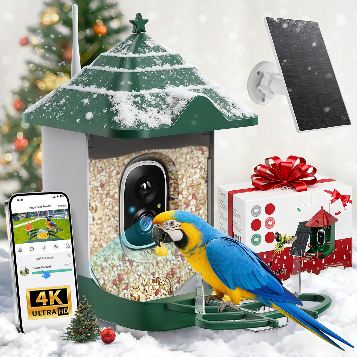 Nuctove feeder front view showing camera and feeding tray benefit of clear viewing