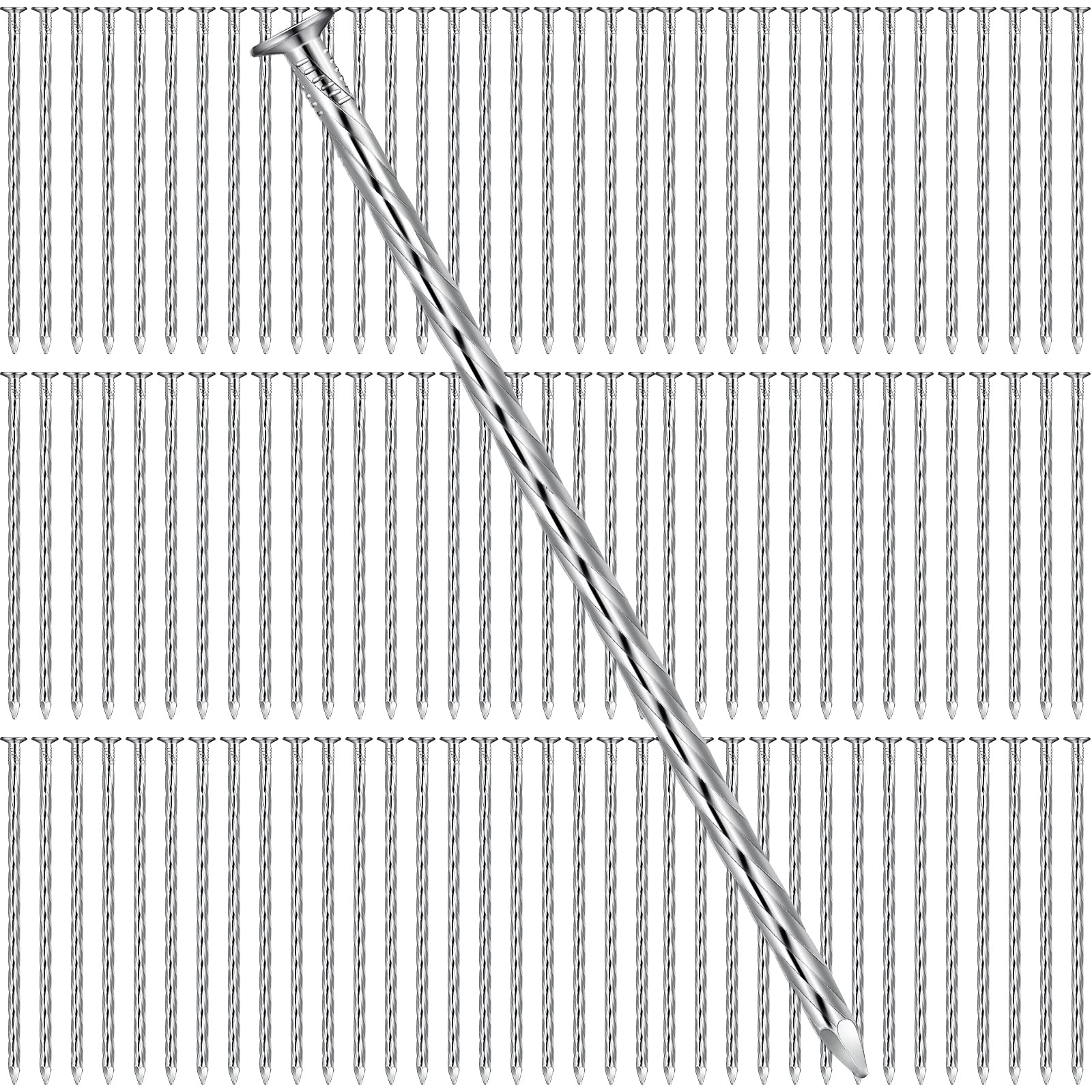 Nuenen 225-pack front view showing galvanized 6-inch spiral spikes for bulk projects