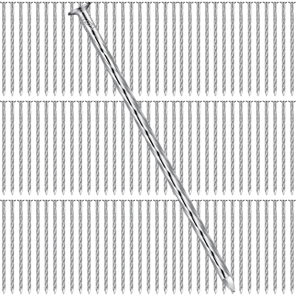 Nuenen 225-pack front view showing galvanized 6-inch spiral spikes for bulk projects