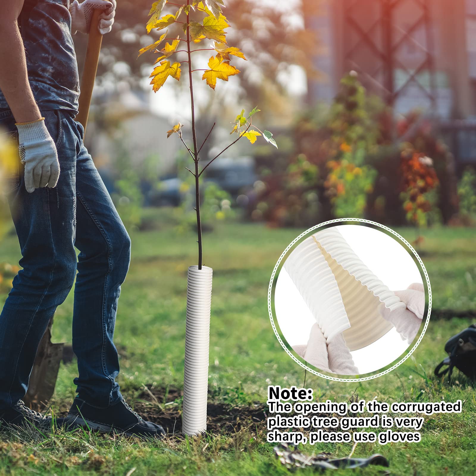 Nuenen tree guards used in a landscaped garden, protecting newly planted saplings
