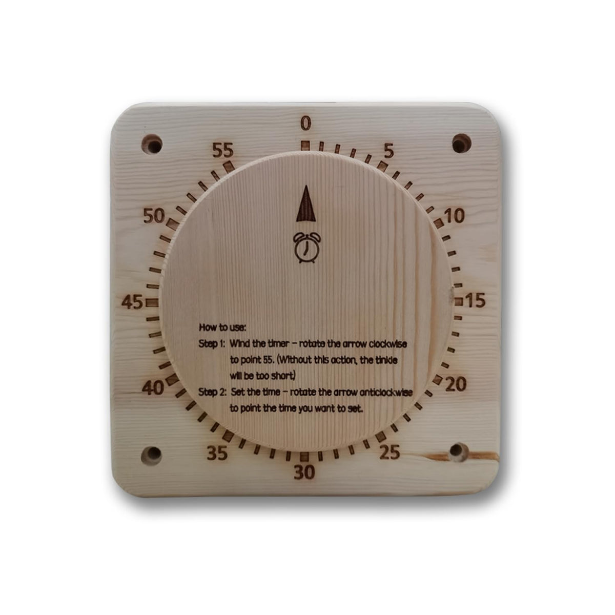 NUIBY front view wood frame timer visible dial and audible alarm benefit: clear readout